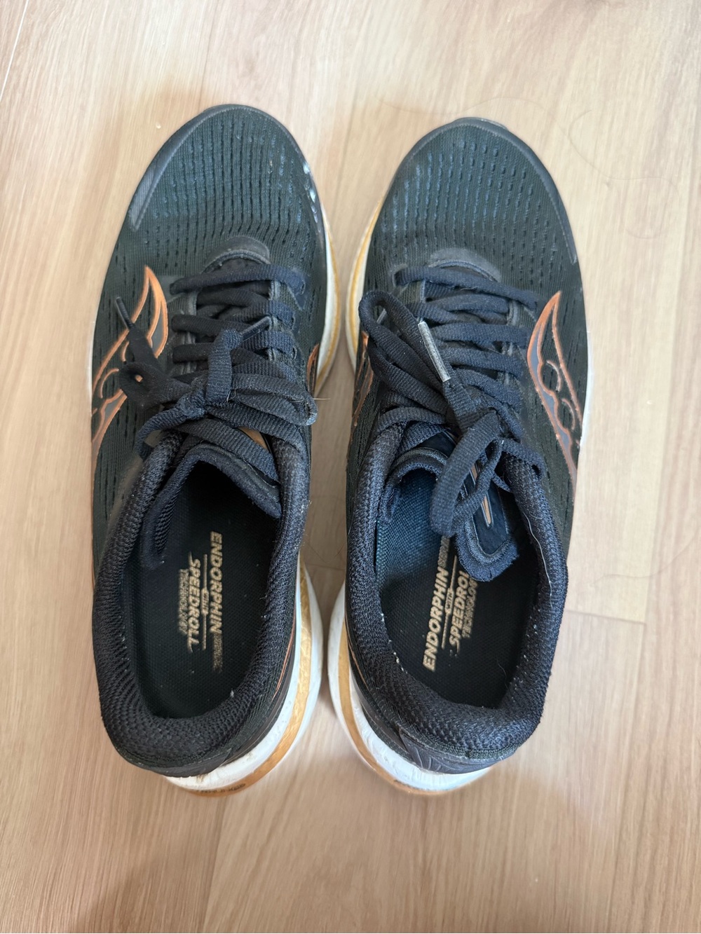 Saucony Black Athletic Running Shoes with Gold Accents